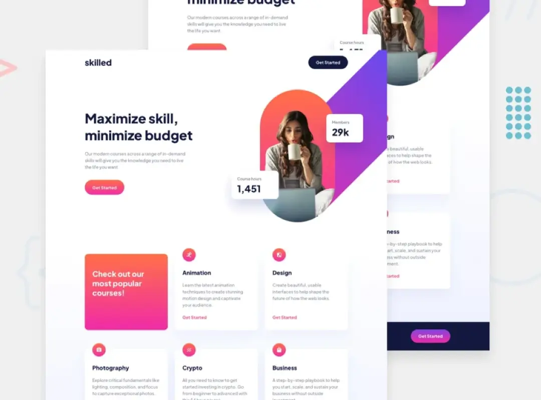 E-learning landing page